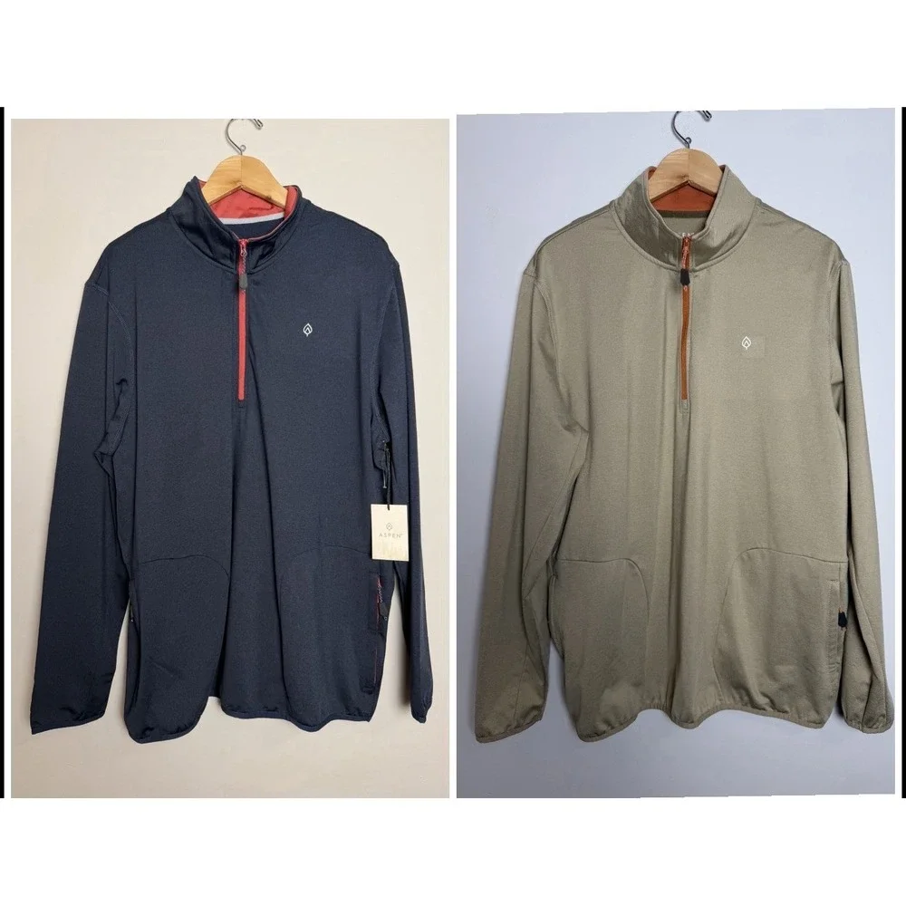 Aspen Lot‎ Of 2 Men's Quarter Zip Pullover Golf Sweaters Size XL Blue Tan NEW